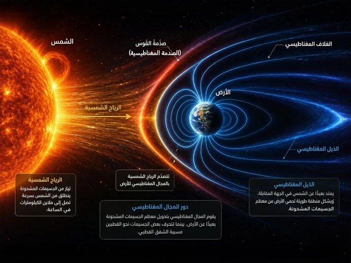 الرياح الشمسية وتأثيرها على المجال المغناطيسي للأرض